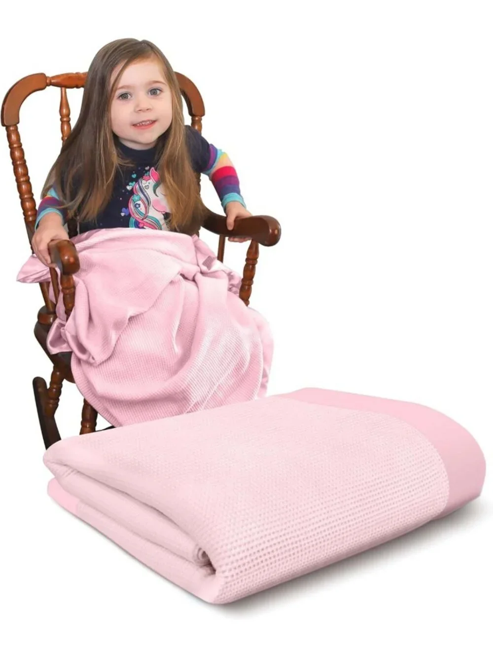 Cozy Thermal Waffle Knit Baby Blanket with Satin Trim, Pink, 36